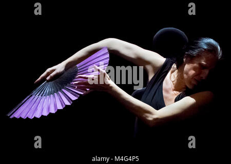 London, UK. 15th Feb, 2018. María Pagés’ brings her modern Flamenco dance fused with poetry in a beautiful and radical reimagining of Bizet’s opera, Yo Carmen, to Sadler’s Wells Theatre celebrating its 15th anniversary Flamenco Festival London 2018. Credit: Guy Corbishley/Alamy Live News Stock Photo