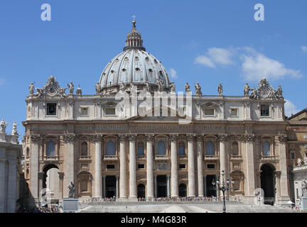 Front view of the Papal Basilica of St. Peter in the Vatican (AKA St. Peter's Basilica), Vatican City, Rome, Italy. Stock Photo