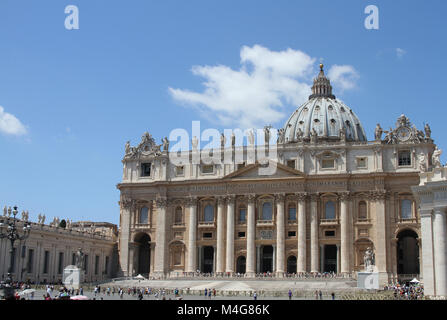 Front view of the Papal Basilica of St. Peter in the Vatican (AKA St. Peter's Basilica), Vatican City, Rome, Italy. Stock Photo