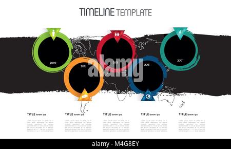 timeline infographic template with colorful grunge circles and crystal triangles, icons Stock Vector