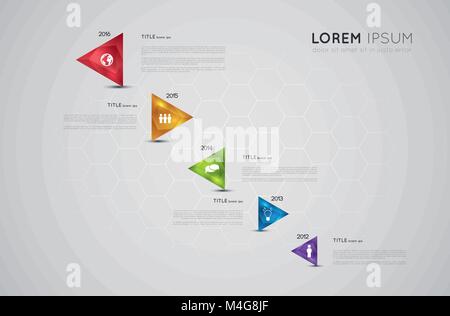 infographic template with colorful triangle crystal polygon pointers and icons, timeline template Stock Vector