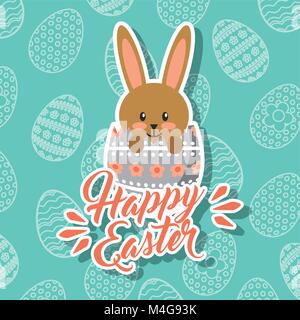 brown bunny in broken egg happy easter Stock Vector