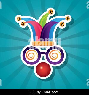 funny silly glasses red nose and hat jester Stock Vector