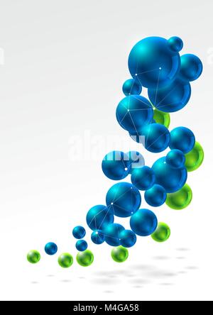 abstract background, group of glossy spheres connected with wire triangles Stock Vector