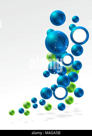 abstract background, group of glossy spheres connected with wire triangles Stock Vector