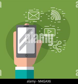 hand holds smartphone blank screen Stock Vector