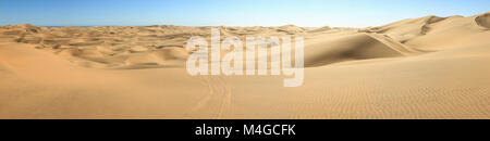 Big sand dunes panorama. Desert or beach sand textured background. Stock Photo