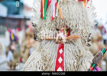 Colorful face of Kurent, Slovenian traditional mask.Traditional mask used in februar for winter persecution, carnival time, Slovenia. Stock Photo
