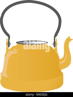 Old metallic kettle with handle on white background Stock Vector
