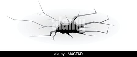 Hole with cracks and breaks on white surface Stock Vector
