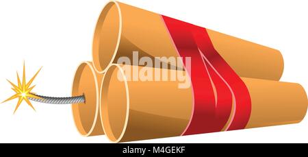 Bunch of dynamite - explosive bomb with burning fuse Stock Vector