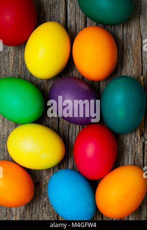 Easter eggs on wooden background Stock Photo