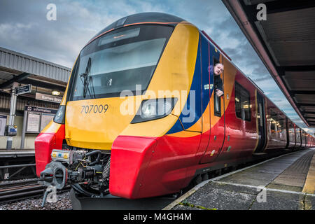 South Western Railway Desiro City Class 707 locomotive and rolling stock in new livery colours Stock Photo
