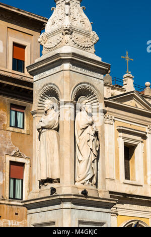 Piazza di San Bartolomeo All'Isola or St. Bartholomew on Tiberina Island with shrine commissioned in 1869 by Pope Pius IX. Rome. Stock Photo