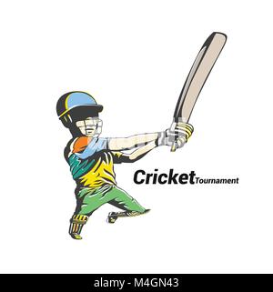 colorful cricket player hit the big ball vector illustration. Stock Vector