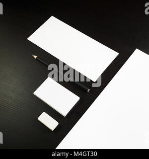 Blank stationery on black Stock Photo