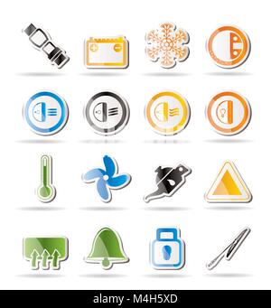 Set of headlight signal icons. Car dashboard panel indicators. Vector ...