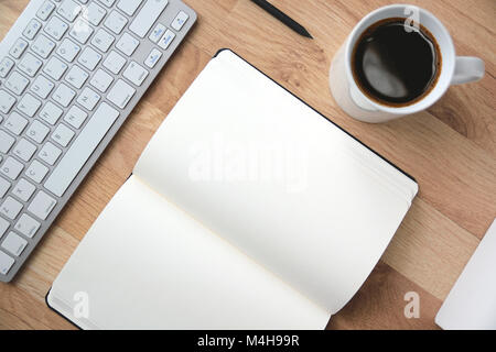 Office desktop mockup from above. Clean background with empty copy space for Editor's text. Stock Photo