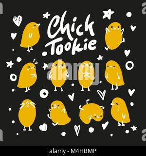 Set of cute cartoon chickens for easter design. Vector illustration. Stock Vector