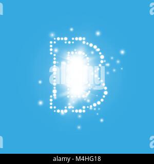Digital bitcoins symbol with light effect on blue backgraund. Stock Vector