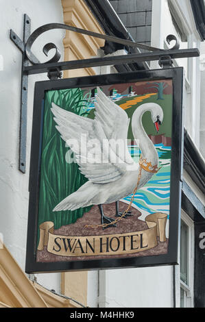 WADEBRIDGE, CORNWALL - JUME 12, 2009:  Sign above the Swan Hotel in Molesworth Street Stock Photo