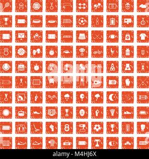 100 stadium icons set grunge orange Stock Vector
