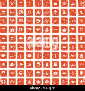 100 star icons set grunge orange Stock Vector