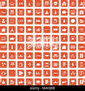 100 startup icons set grunge orange Stock Vector