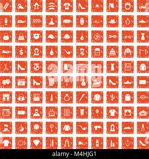 100 stylist icons set grunge orange Stock Vector