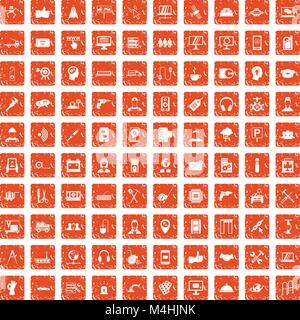 100 support icons set grunge orange Stock Vector