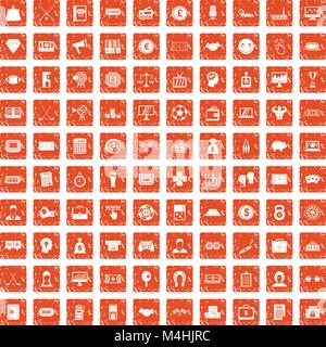 100 sweepstakes icons set grunge orange Stock Vector