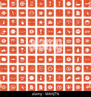 100 symbol icons set grunge orange Stock Vector