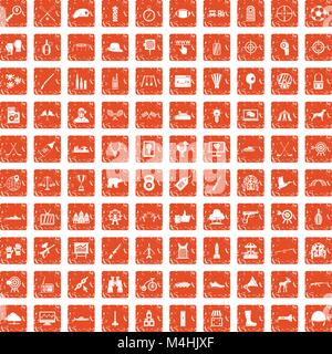 100 target icons set grunge orange Stock Vector