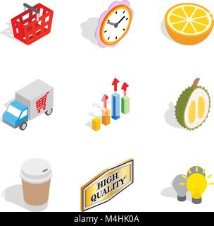 Promotional icons set, isometric style Stock Vector