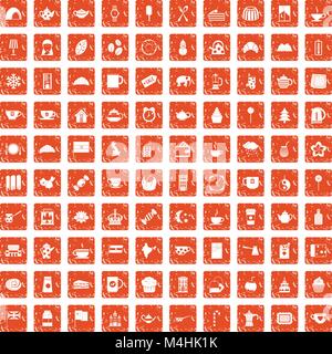 100 tea cup icons set grunge orange Stock Vector