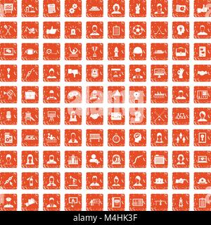 100 team work icons set grunge orange Stock Vector