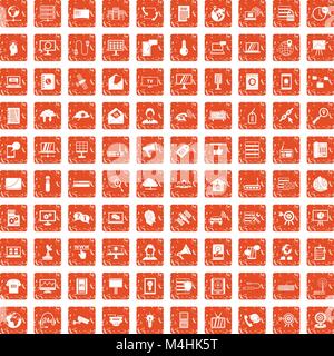 100 telecommunication icons set grunge orange Stock Vector