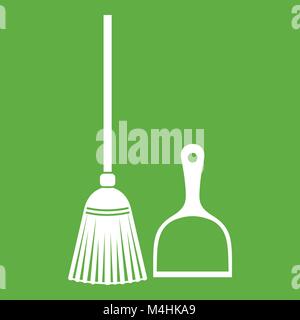 Broom and dustpan icon green Stock Vector