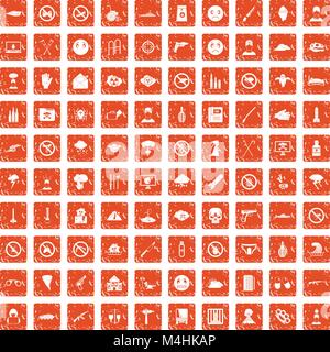 100 tension icons set grunge orange Stock Vector