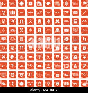 100 time icons set grunge orange Stock Vector