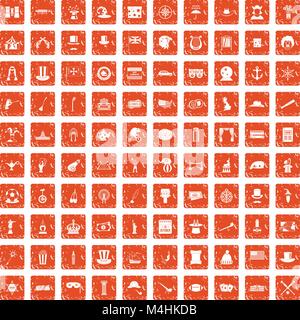 100 top hat icons set grunge orange Stock Vector