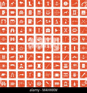100 binoculars icons set grunge orange Stock Vector