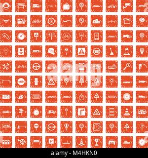 100 traffic icons set grunge orange Stock Vector