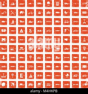 100 transport icons set grunge orange Stock Vector