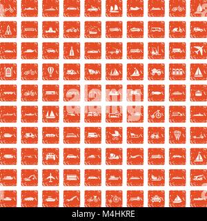 100 transportation icons set grunge orange Stock Vector