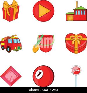 Firefighting icons set, cartoon style Stock Vector