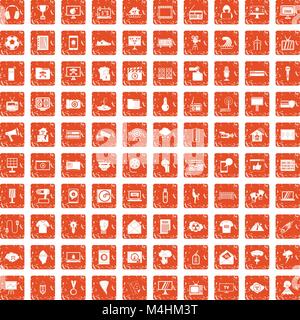 100 TV icons set grunge orange Stock Vector