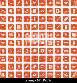 100 USA icons set grunge orange Stock Vector