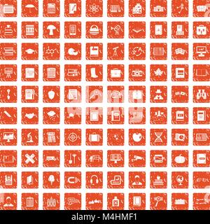 100 book icons set grunge orange Stock Vector