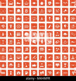 100 victory icons set grunge orange Stock Vector